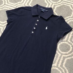 Ralph Lauren Sport Polo Shirt Dress Womens XL Blue White Pony Mesh Mini Collared
